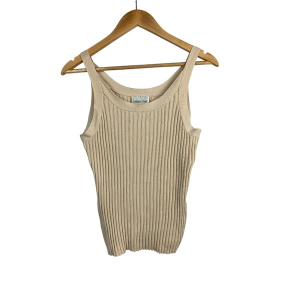 Coldwater Creek Beige Ribbed Tank Top L Silk/Cotton Blend - Picture 1 of 3